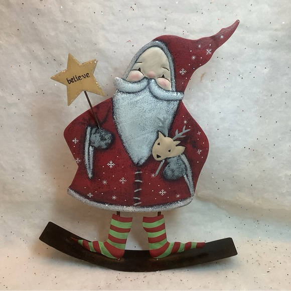 Metal Rocking Santa ELf Reindeer BELIEVE Hand Painted Sunset Vista - Picture 2 of 5